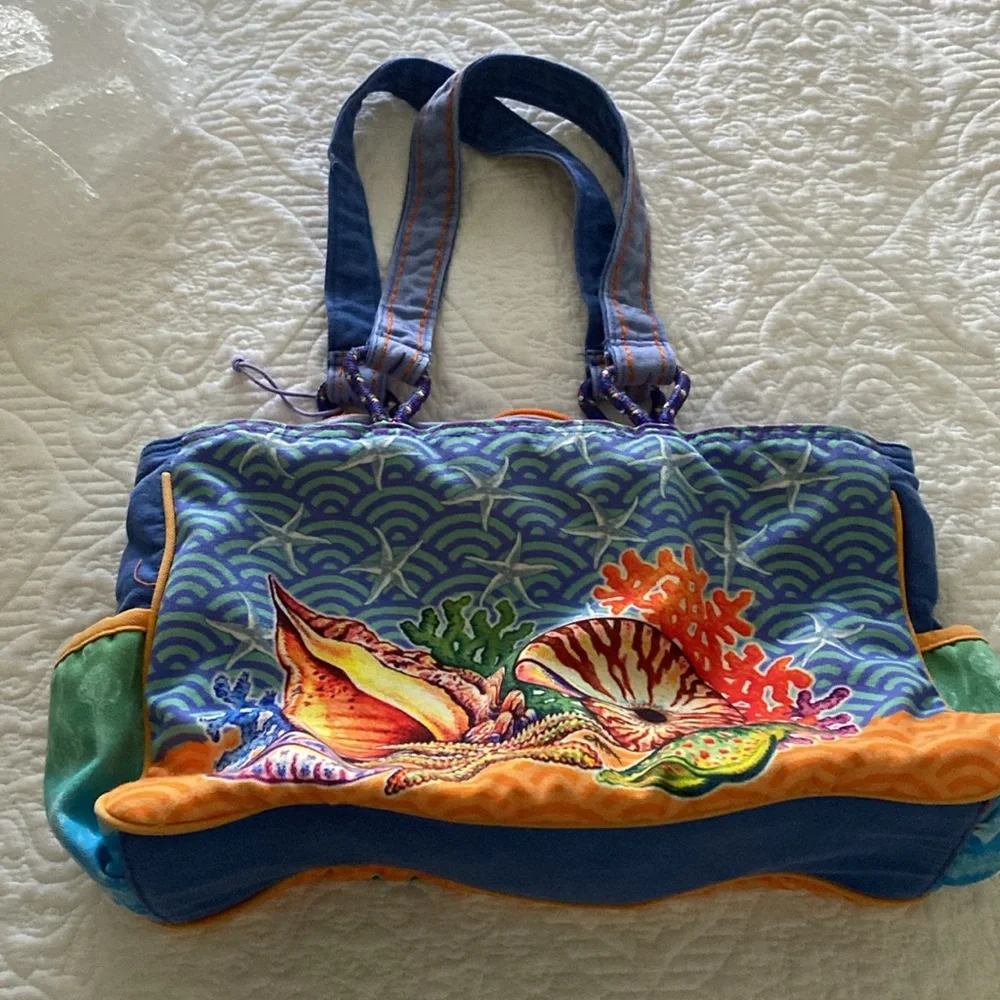 Sun N’ Sand beach theme shoulder bag tote - Picture 3 of 11